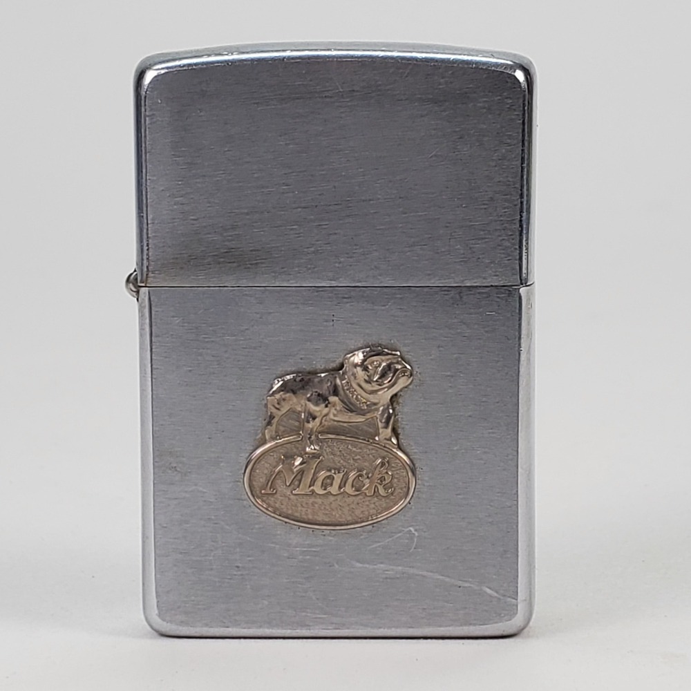 Vintage Zippo Mack Trucks Bulldog Emblem Brushed Chrome Lighter Non-Functional